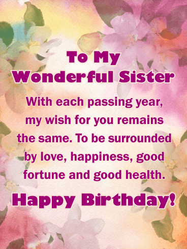 To My Wonderful Sister Sister Birthday Wishes